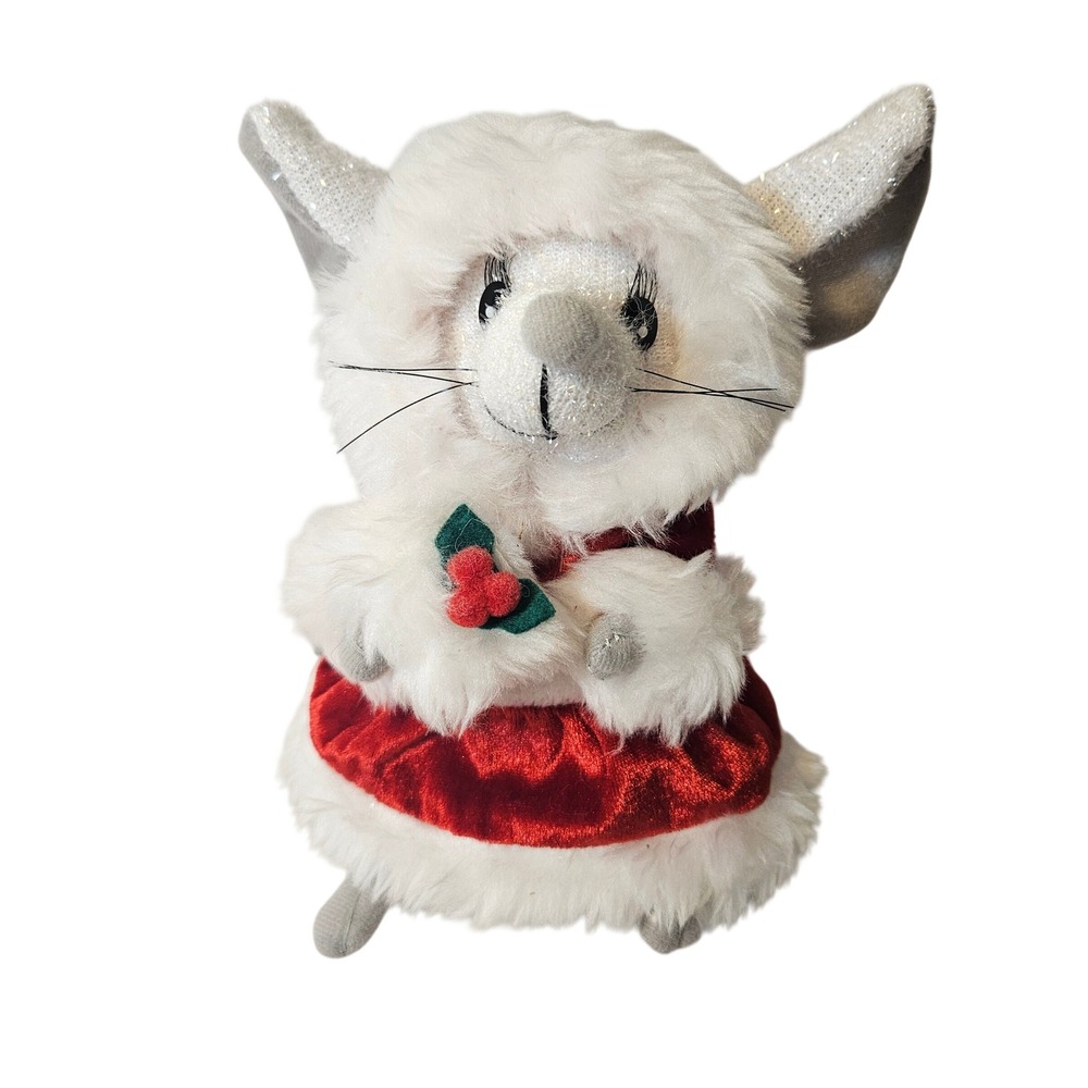 Gemmy Industries Christmas Animated Musical Mouse Velvet Dress Works Video 7"